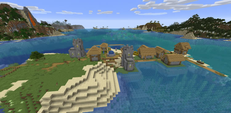 Semilla de Pueblo en la orilla del océano para Minecraft