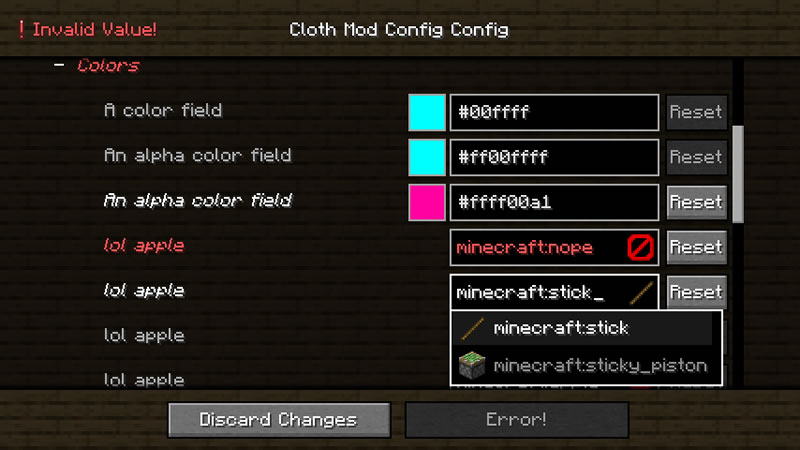 Cloth Config API Captura de pantalla