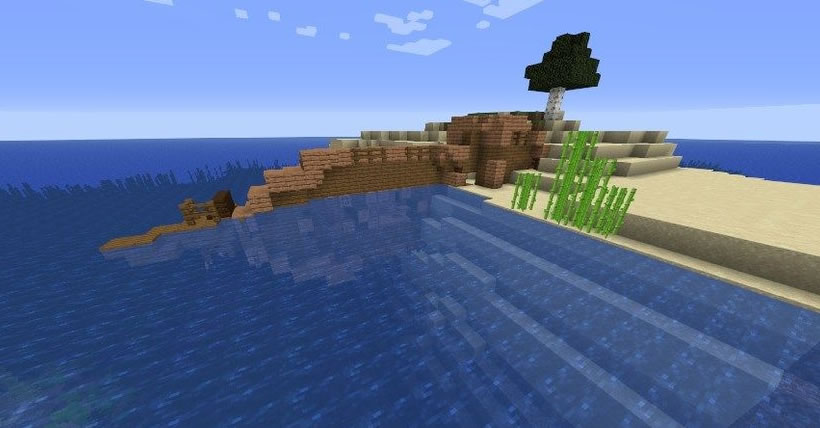 Semilla de Isla con un naufragio y monumento para Minecraft